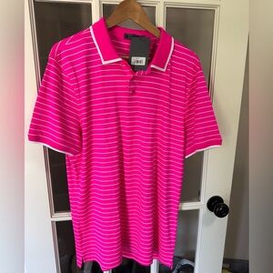 G/FORE MENS BANDED SLEEVE PIQUE POLO, DAY GLOW PINK, NWT $120 SIZE LARGE